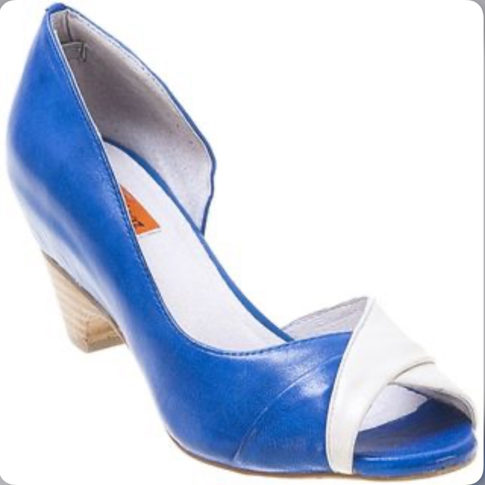 Miz Mooz Warby Blue and Off-white Peep-toe Pump